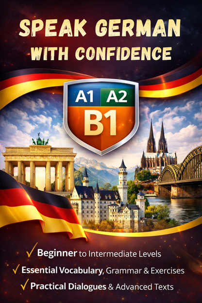 Speak German with Confidence '' Level A1, A2, B1 ''.